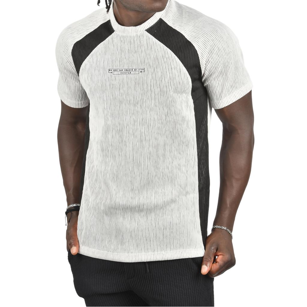 Облегающая футболка DeepSEA из лайкры в рубчик с боковыми полосками и надписью спереди 2403231