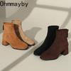 Autumn Winter Vintage Women Thick Heel Ankle Boots Street Style Square Toe Party Short Botas Mujer