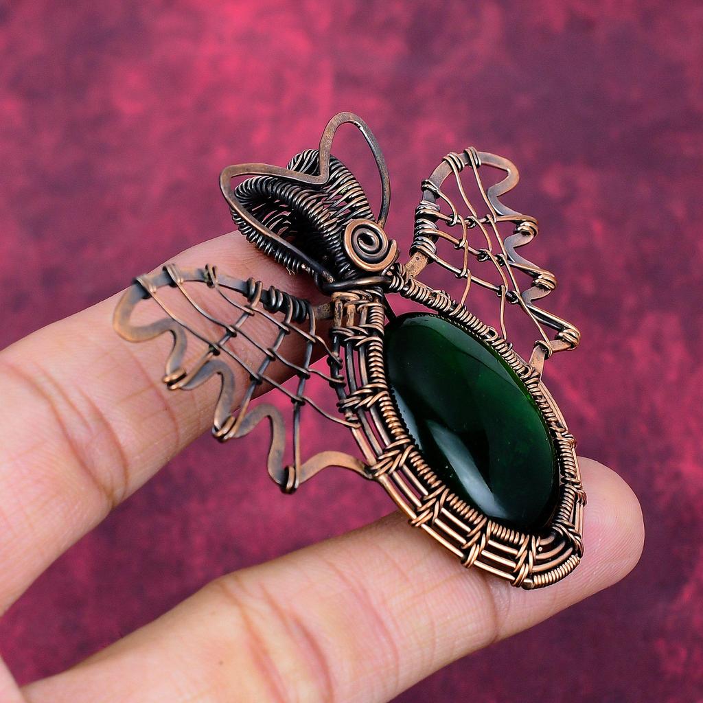 Green Fire Labradorite Pendant Copper Wire Wrapped Jewelry Butterfly Pendant