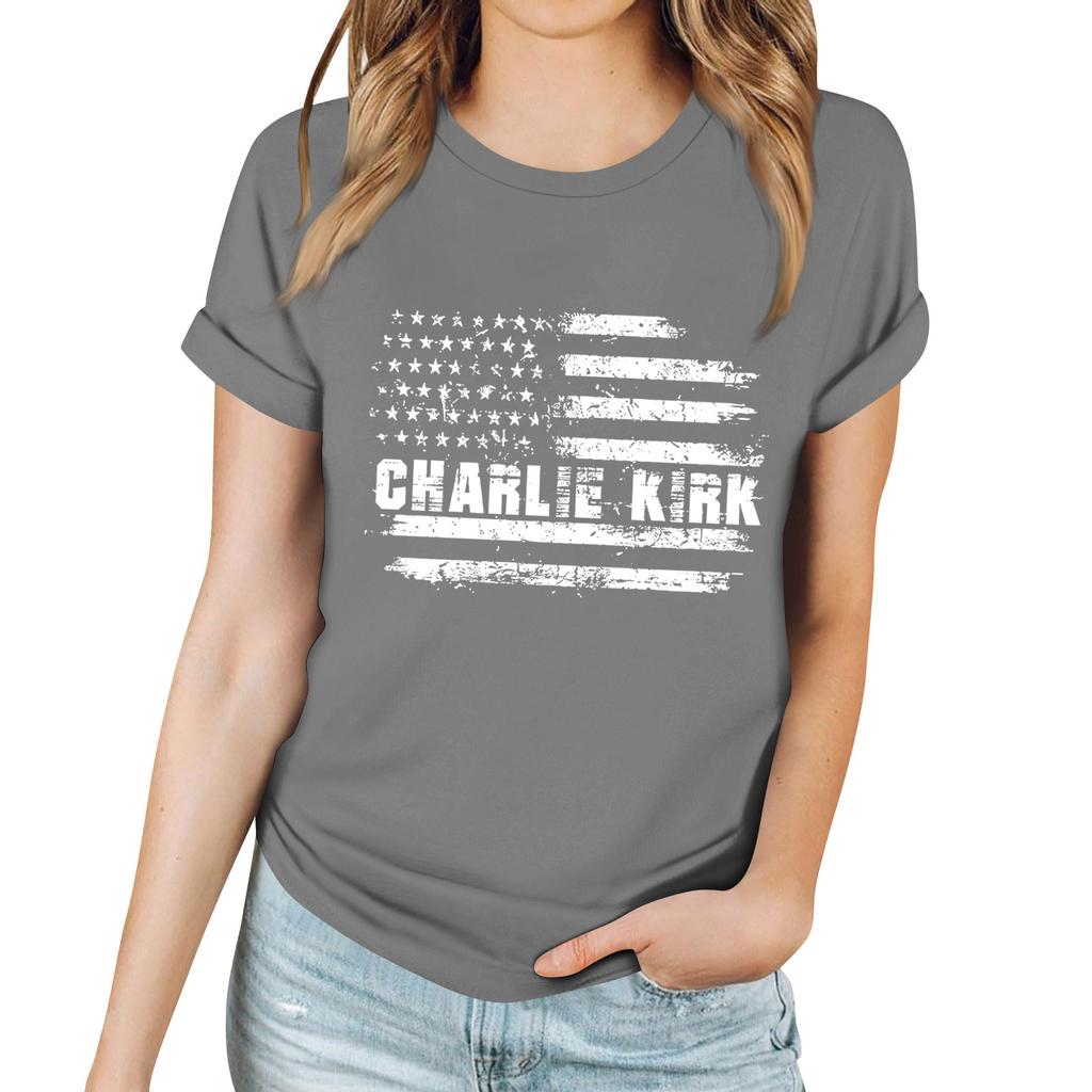 Women's Casual Printed T-Shirt Round Neck Pullover Short Sleeve Top