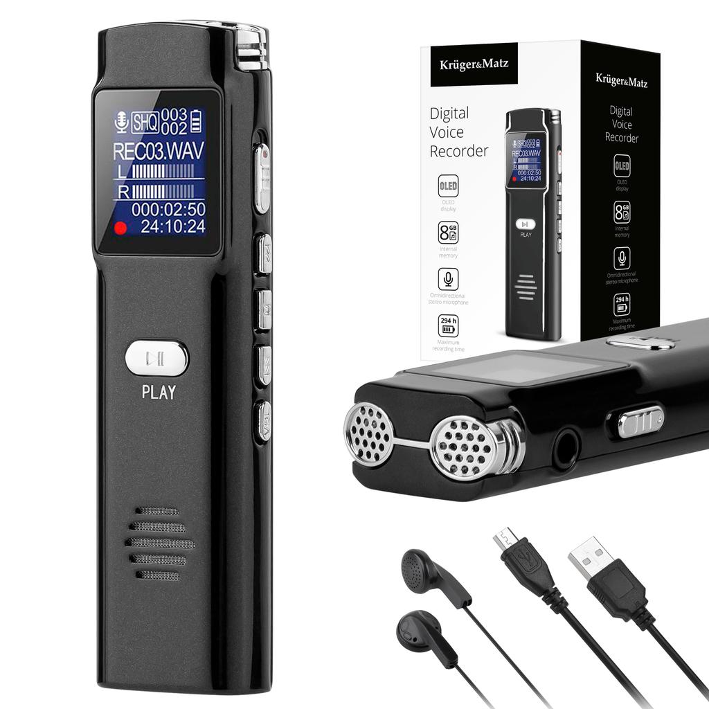 Kruger&Matz 8GB OLED digital voice recorder wiretapping