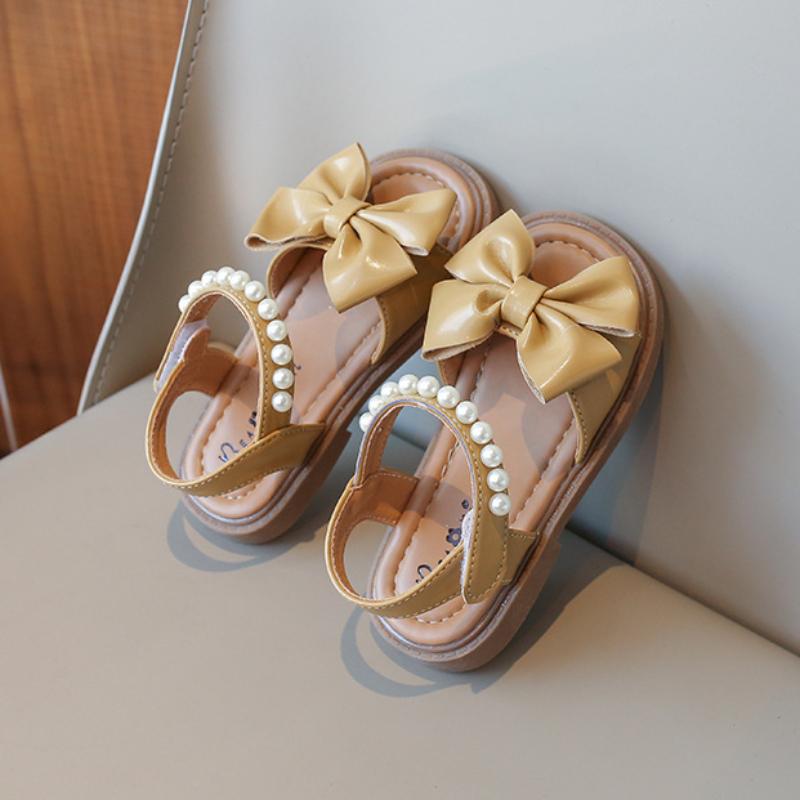 Summer Kids Sandals for Girls Elegant Pearl Bowknot Fashion New Versatile Sweet Children Causal Party Wedding Flats Beach Shoes