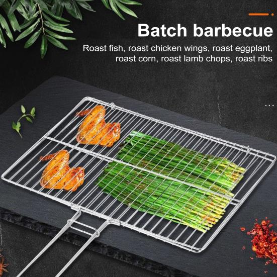 Fish Grill Basket Stainless Steel Flat Braai Grid Large BBQ Grilling Basket for Chicken Fish Steaks Vegetables Outdoor Camping Cooking Accessories