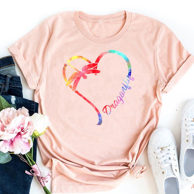 (Азиатский размер)Одежда Стрекоза, милый милый стиль, милая повседневная футболка с короткими рукавами, модная футболка, женская футболка с принтом, женская женская футболка с графикой