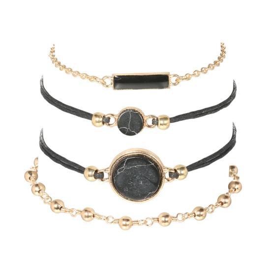 4 шт./комплект женский браслет черный камень регулируемая длина набор карабин клипса ретро контраст