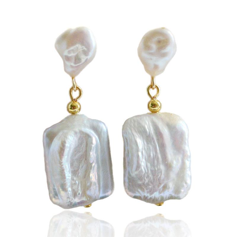 Серьги с жемчугом, белый натуральный пресноводный жемчуг, золотые, серебряные серьги, квадратные серьги в стиле барокко, богемные женские серьги