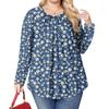 Women's Plus Size Fashion Printed Casual Pleated Round Neck Long Sleeve Top