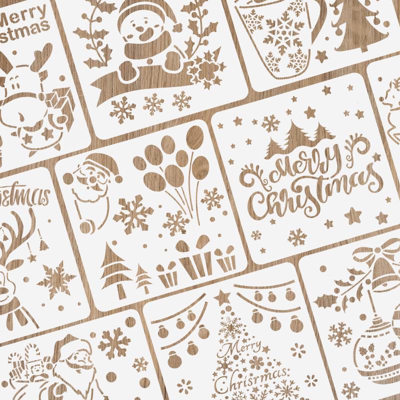 9Pcs/set Christmas Stencils Kids DIY Painting Embossing Paper Card Scrapbooking Stamp Album Decoration Stencil DIY New Year Gift