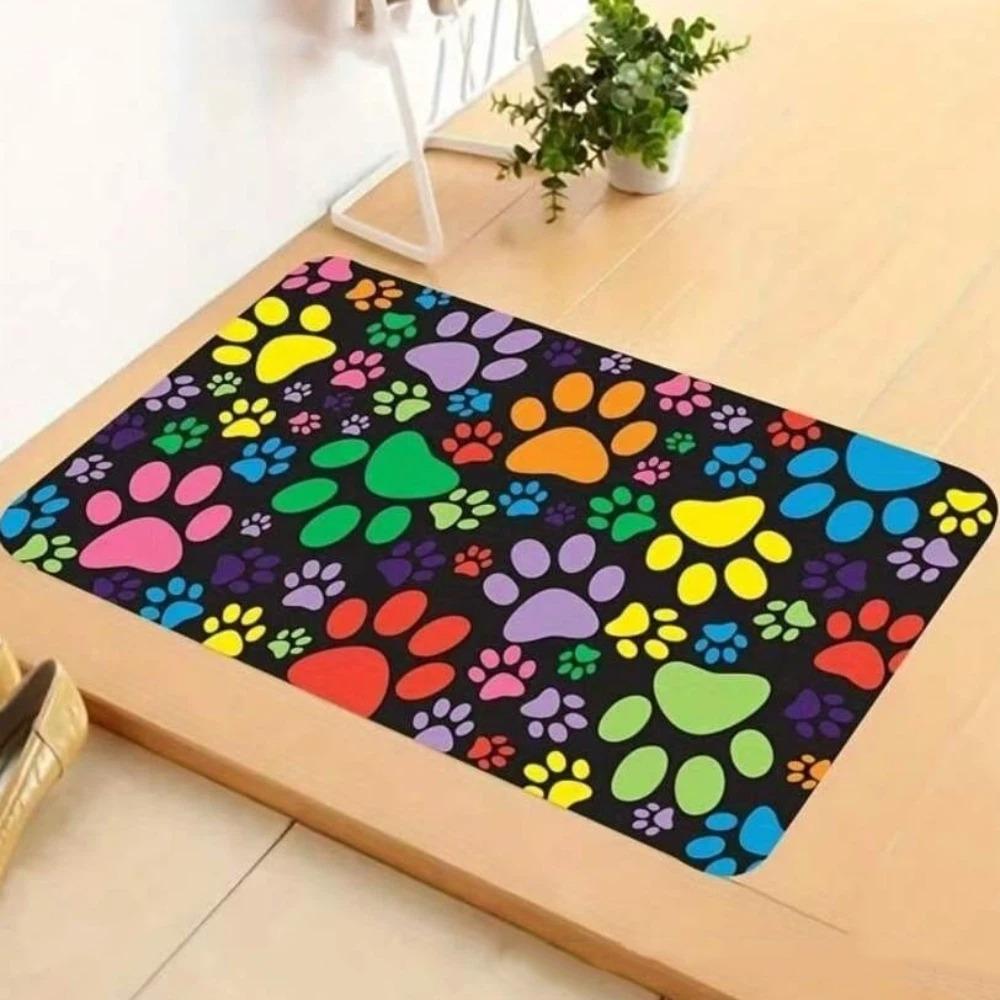 Quick Drying Paw Print Doormat Dirt Resistant Pet Feeding Mat Non-Slip Floor Mat Pet Corner