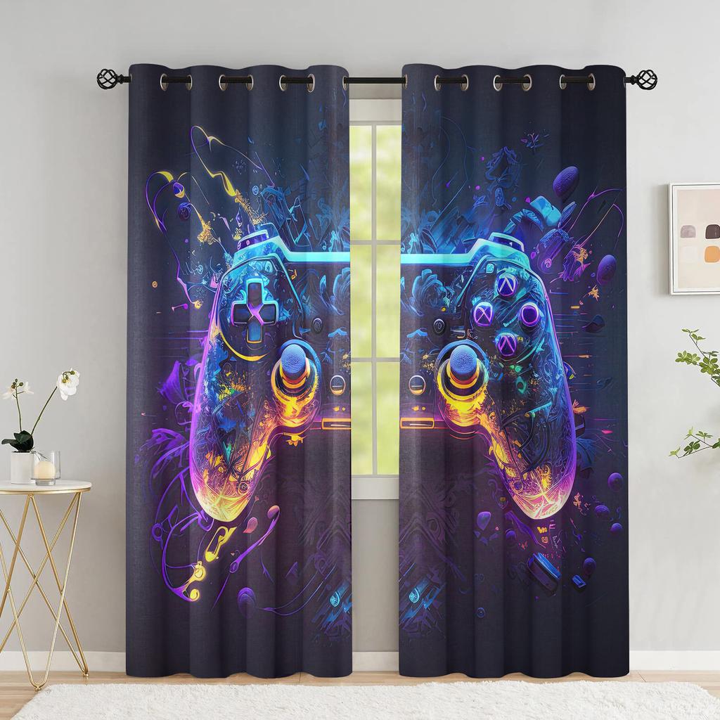 Игровые оконные шторы для мальчиков, затемненные шторы для геймпада для подростков, занавески для комнаты с контроллером видеоигр для гостиной