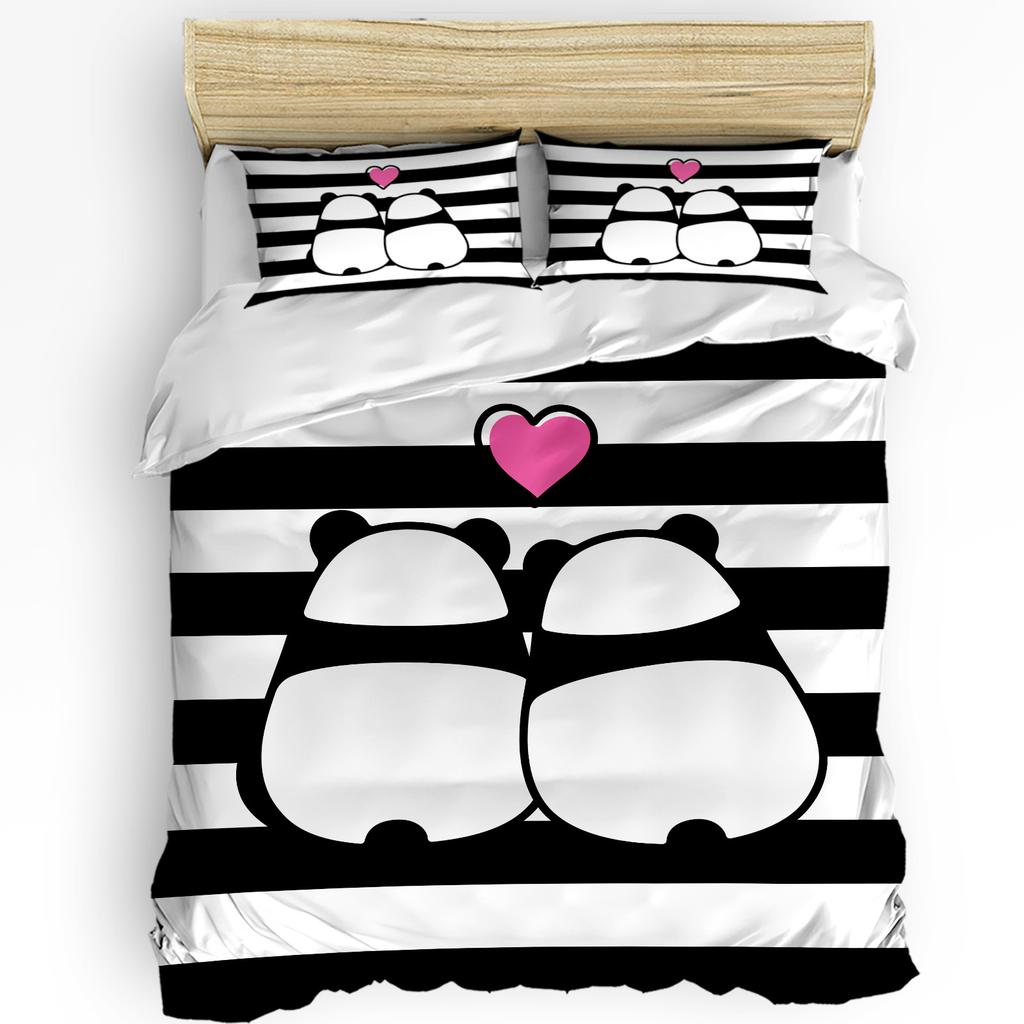 Cartoon Kawaii Panda Duvet Cover Bed Bedding Set Home Textile Quilt Cover Pillowcases Bedroom Double Bedding Set No Sheet