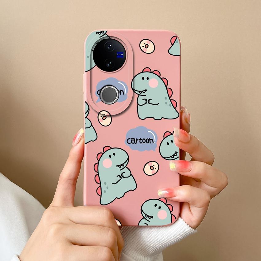 Для Vivo V50 Y16 Y31 Y53S Y55 IQOO Z10X Y51 Y70 Чехлы для телефона Шаловливый динозавр Рисунок Жидкий силикон Пылезащитный Полный защитный чехол Для Vivo Задняя крышка