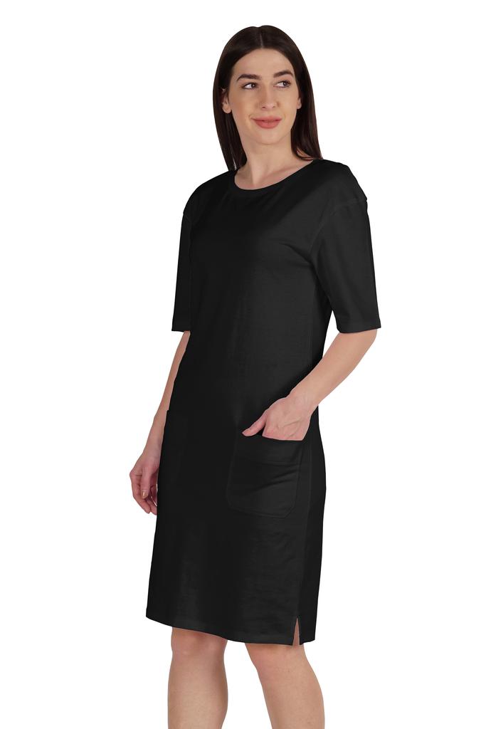 Inkmeso Женское платье-футболка с рукавами по локоть, стандартного кроя, с передними карманами