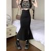 Black Mermaid Skirt With High Waist And Side Slit For Elegant Office Wear
