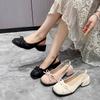 Bow Women's Single Shoes Hollow Bag Head Mary Jane Sandals Summer New Gentle and Sweet Back Empty Low Heels