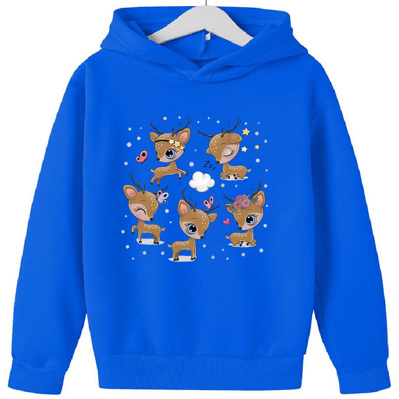 2025 Популярная Рождественская Повседневная Толстовка для Детей с Принтом Оленя, Спортивная одежда для Девочек с Длинным Рукавом, Удобный и Универсальный Топ