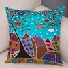 Colorful Cartoon House Pillowcase Retro Country Colors Urban Sofa Cushion Cover Home Car Decoration