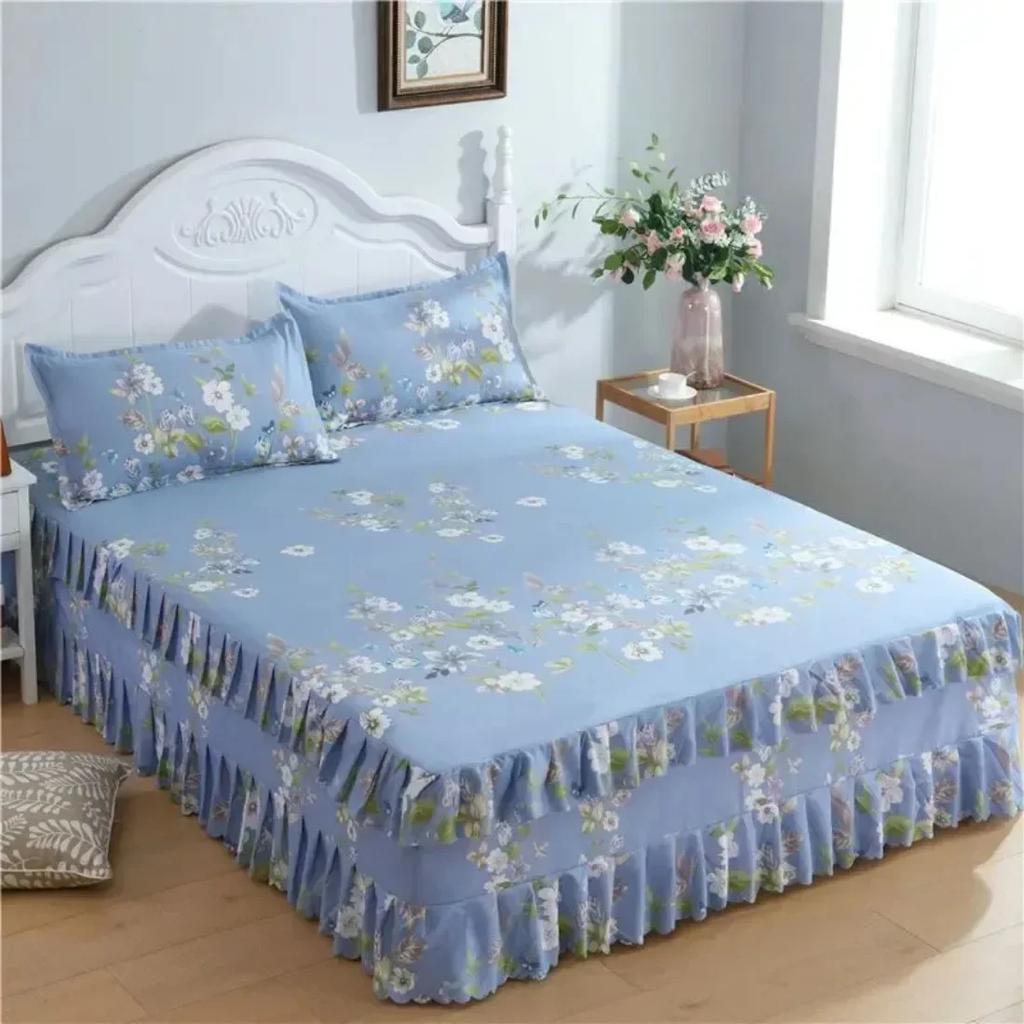 Bed Skirt Cotton Bedspread Set Embroidery Bed Dress Pillow Cases 3 Pieces/Set For King/Queen Double 1.5/1.8/2M Sheet Cover
