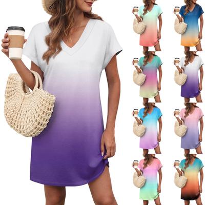 Женское повседневное модное сексуальное платье с V-образным вырезом и рукавами-крылышками с карманами и градиентом