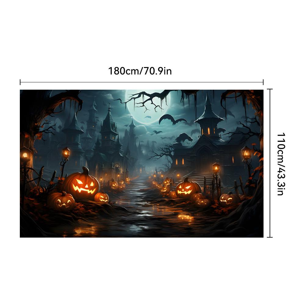 1pc Horro Halloween Party Backdrop Night Moon Gothic Castle Pumpkin Bats Banner for Halloween Themed Party Background Decoration