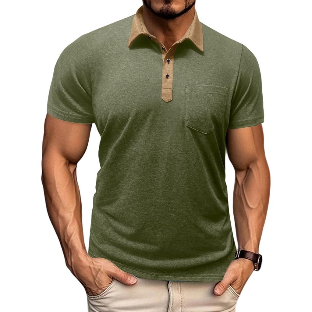 Мужская рубашка с коротким рукавом Мужская футболка с 4 пуговицами Повседневный топ