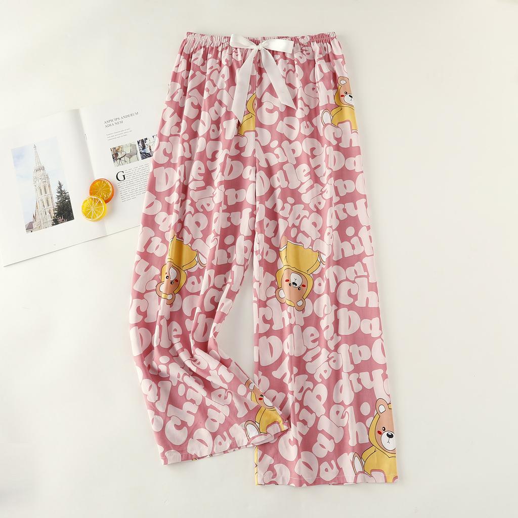 Весенние и летние тонкие домашние брюки, женские милые повседневные брюки с цветочным принтом, которые можно носить на улице, свободные домашние цельные пижамные брюки