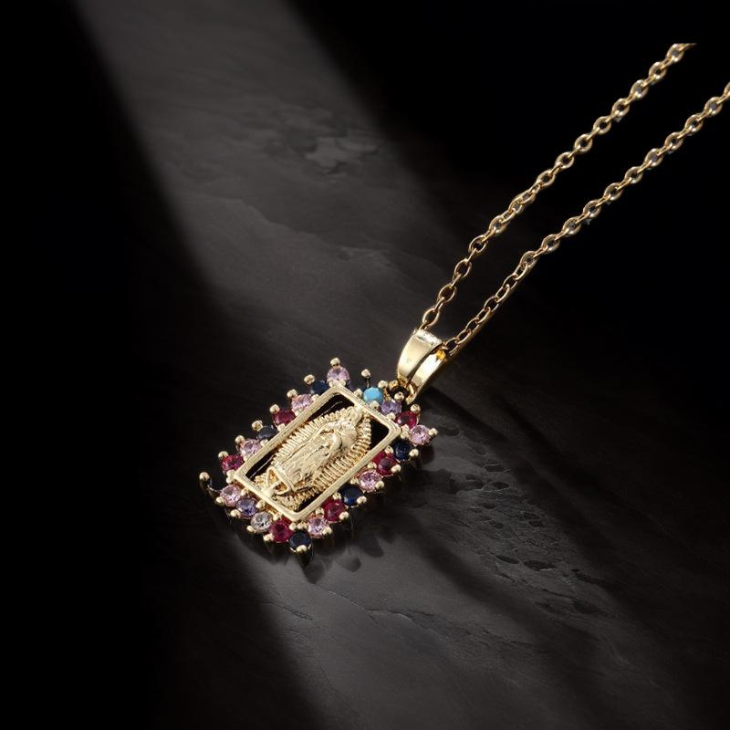 Vintage Titanium Steel Sacred Religious Accessories Necklace Women'S Micro Inlaid Colored Zircon Pendant Jewelry