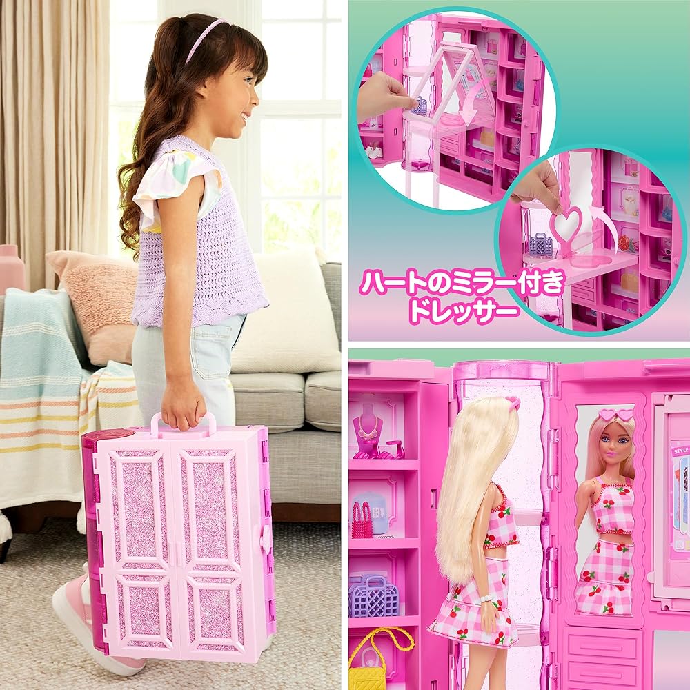 Кукольный гардероб Barbie Dream Closet с куклой, розовый игровой набор с модными нарядами для переодевания и ролевых игр, для детей от 3 лет