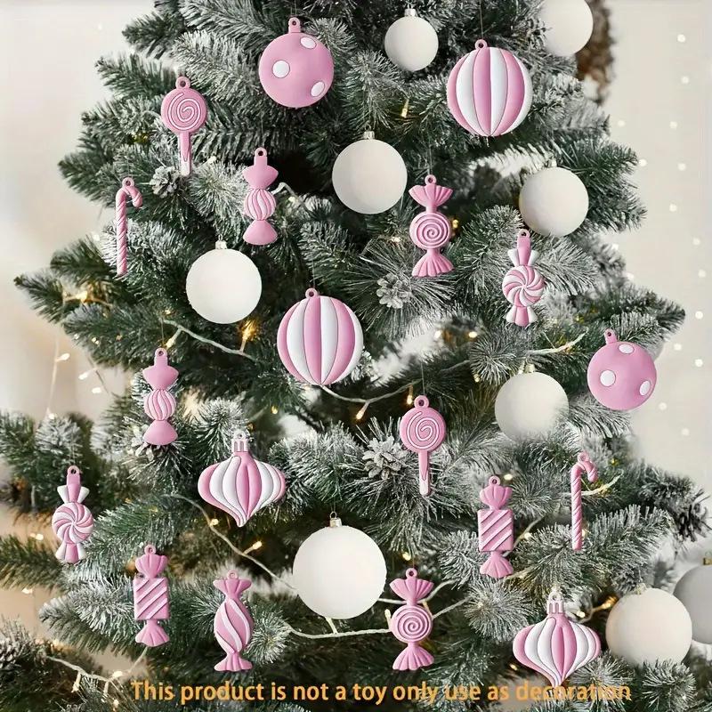 Cross-border new products pink candy cane lollipop Christmas tree wooden pendant birthday party outdoor decoration