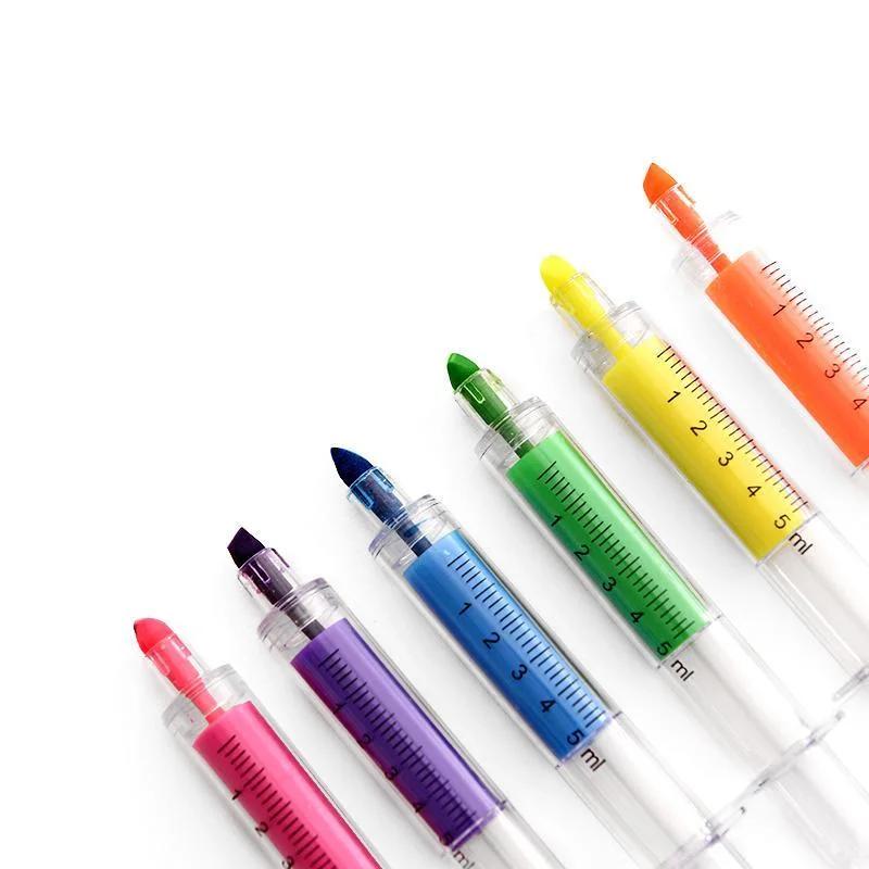 6PCS Syringe Fluorescent Highlighter Color Marker Liner Novelty Office School Student Learning Supplies