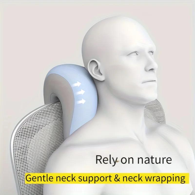 Ergonomic Office Nap Pillow for Supine & Natural Sleep,Portable Light Blue Neck Support Cushion with Adjustable Strap