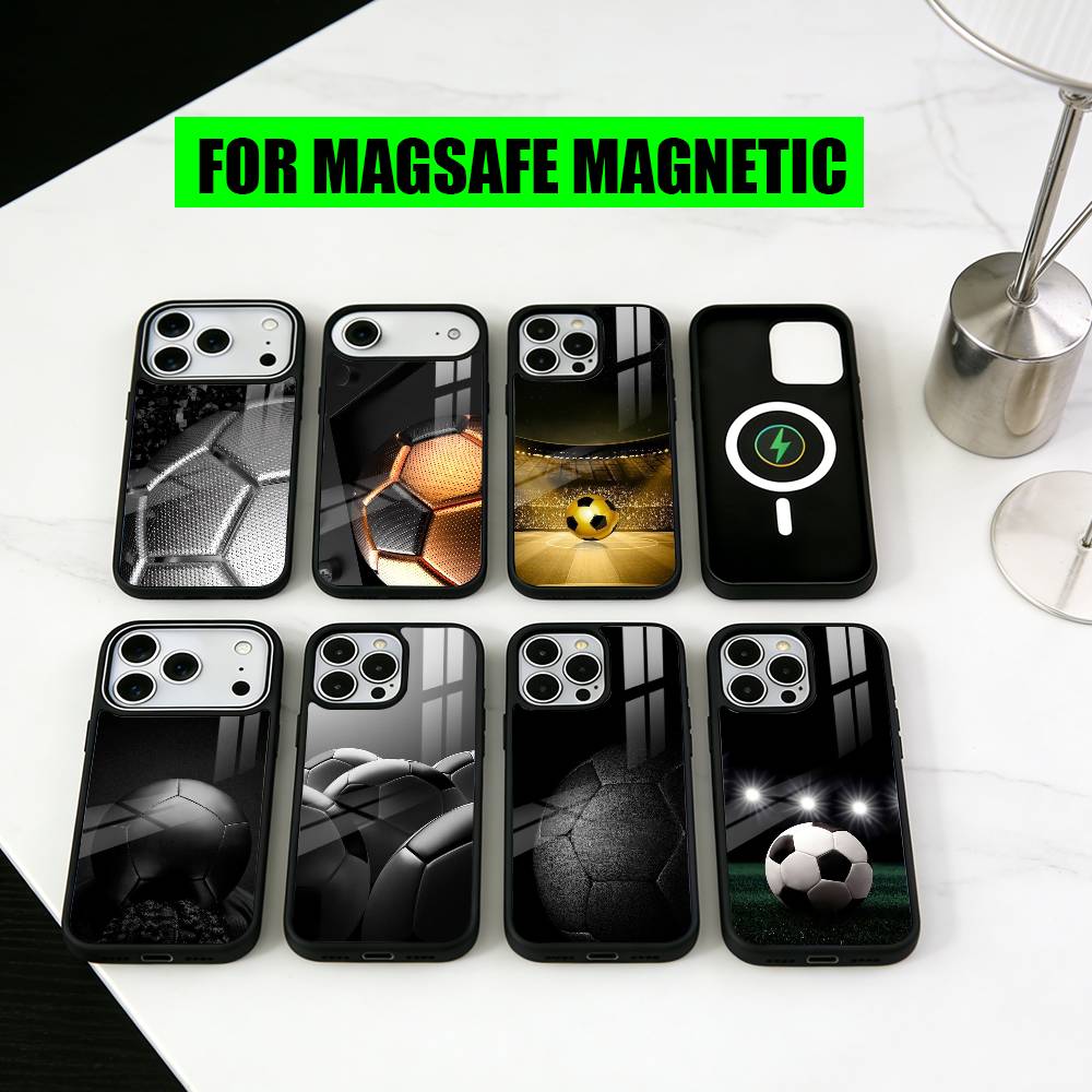 Чехол для телефона со стеганой текстурой F-Football S-Soccer для iPhone 17, 16, 15, 14, 13, 12, 11 Plus, Pro, Магнитный, Для беспроводной зарядки Magsafe