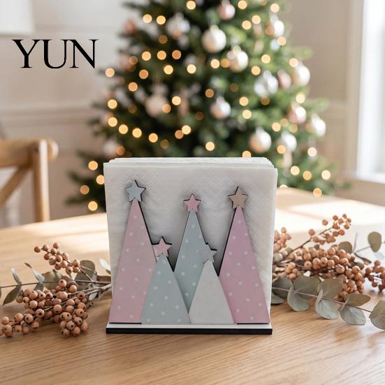 Rustic Farmhouse Countertop Organizer Christmas Theme Wooden Napkin Holder, Decorative Holiday Paper Towel Stand, Angel Shape Storage HD UV