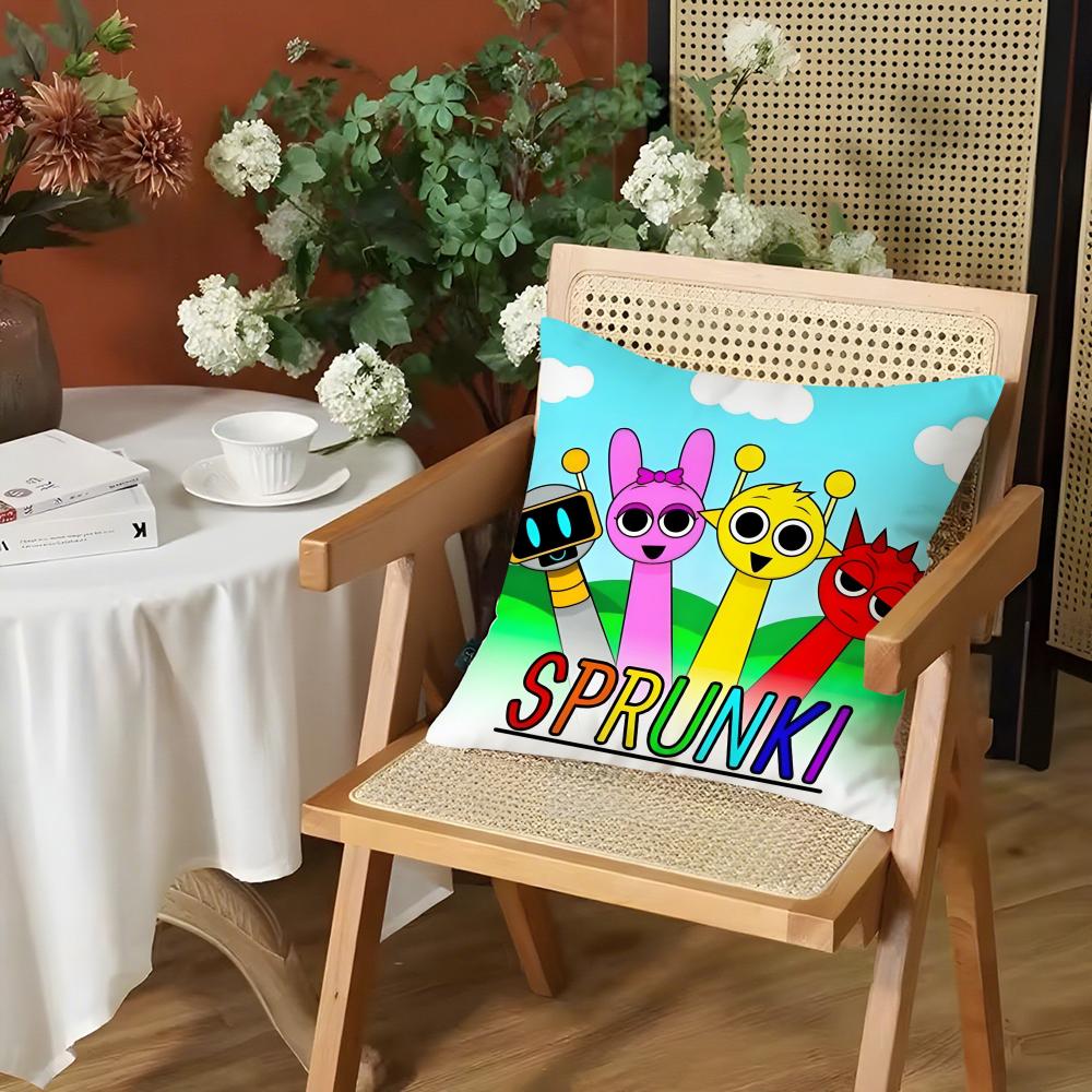 Game SSprunki fun Cushion Cover Silky Short Plush Invisible Zipper Dustproof Sofa Pillow Case for Home Decor
