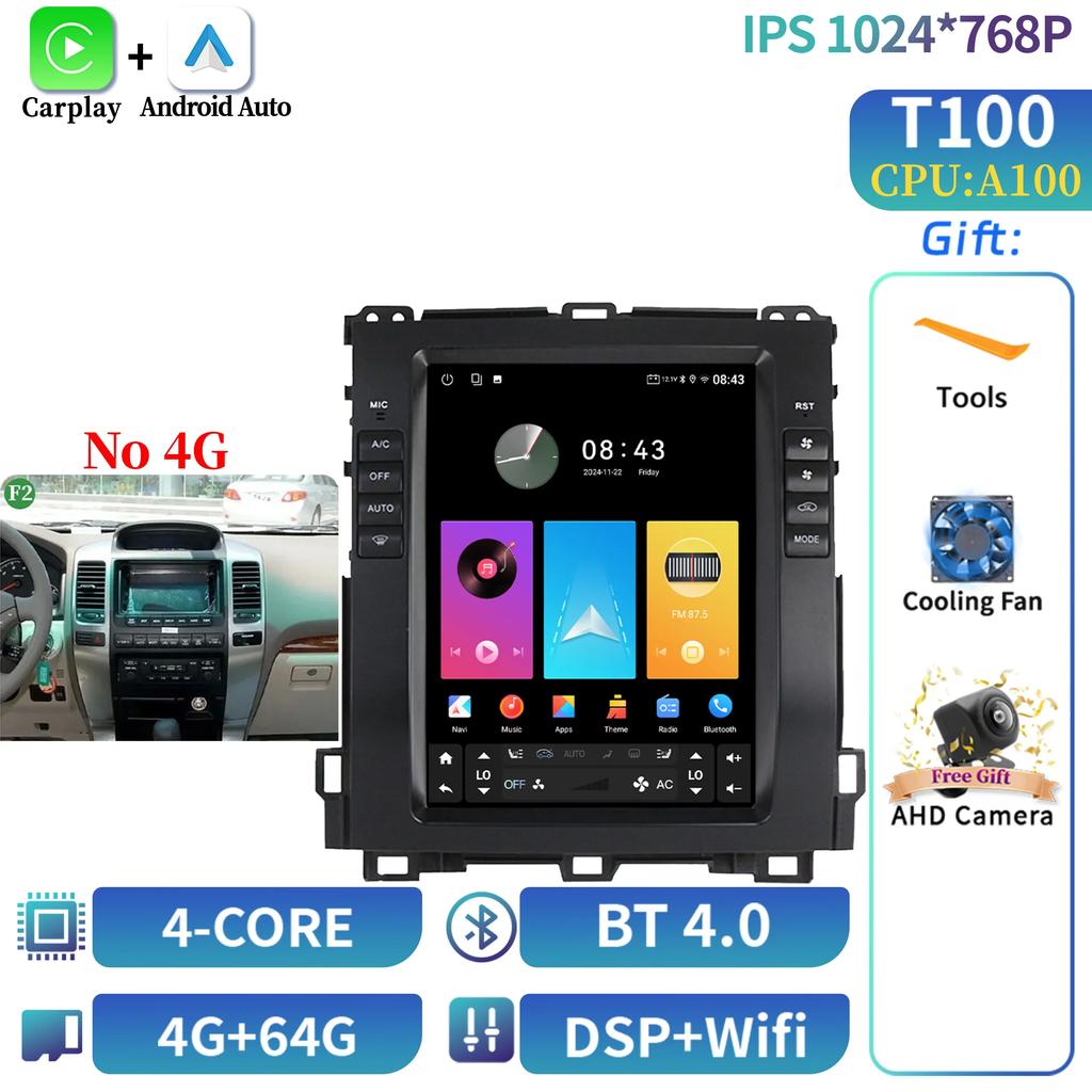 10.4"Для Prado 120 Lexus GX470 Для Toyota Land Cruiser 2002-2009 Android Навигация CarPlay Автомобильное радио Мультимедиа Экран Стерео