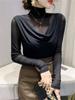 Корейский сетчатый принт Four Seasons of High-neck Mesh Long Sleeves Tops Женская футболка Outside Slim Fall Bottoming Shirt