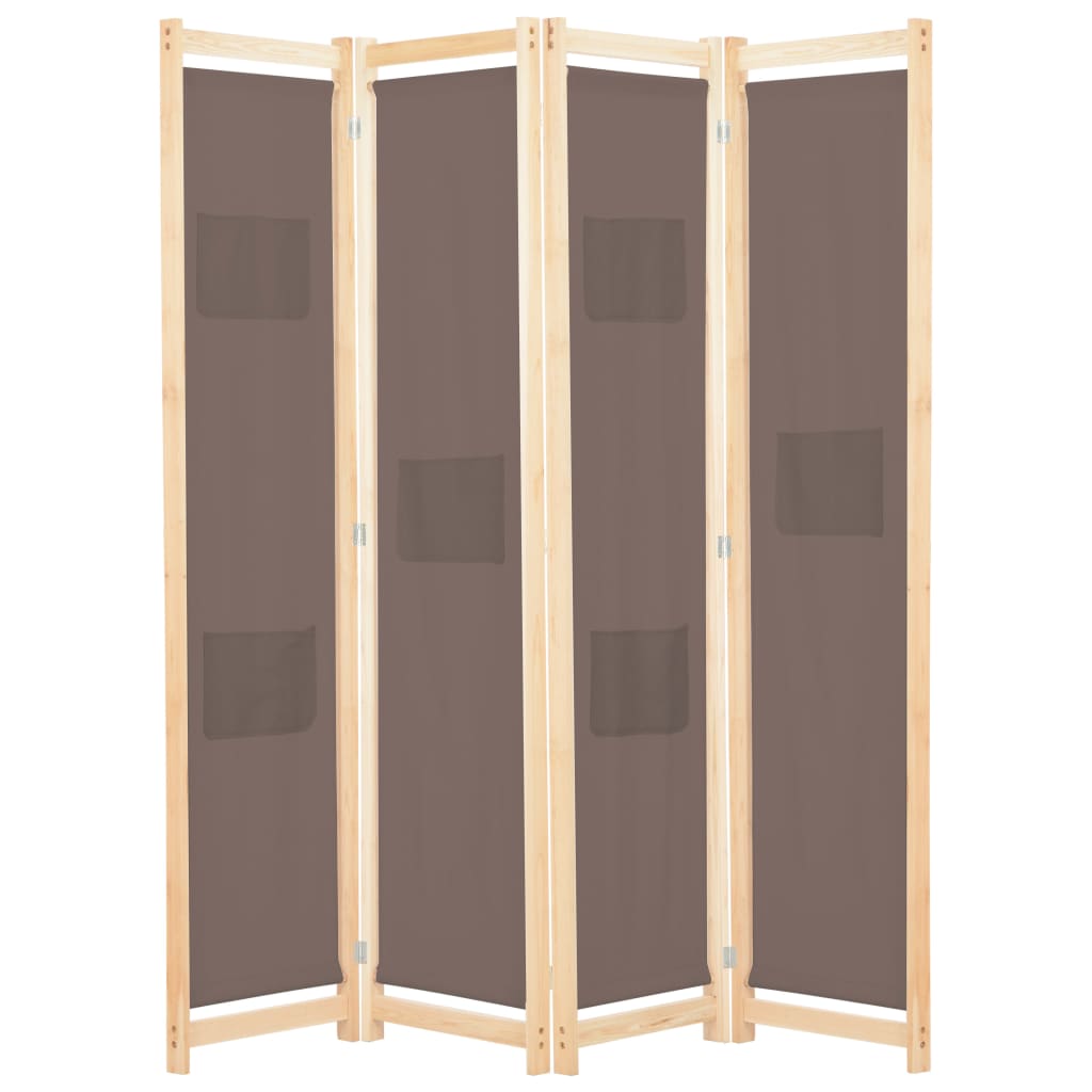 4 Panel Room Divider Brown 160 x 170 x 4 cm Fabric