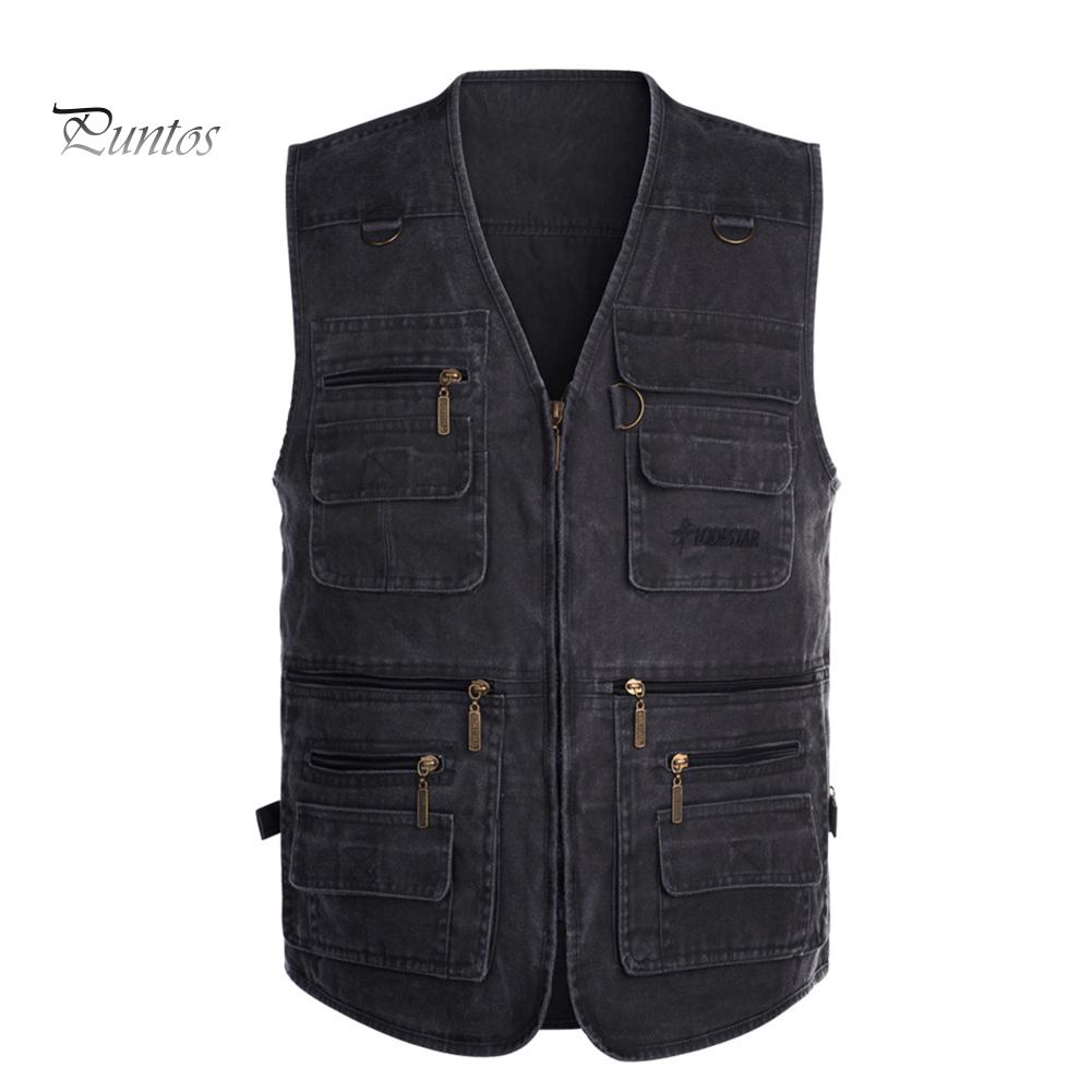 Puntos Men Multi Pocket Waistcoat Plus Size Outdoor Shooting Fishing Hiking Vest Jacket