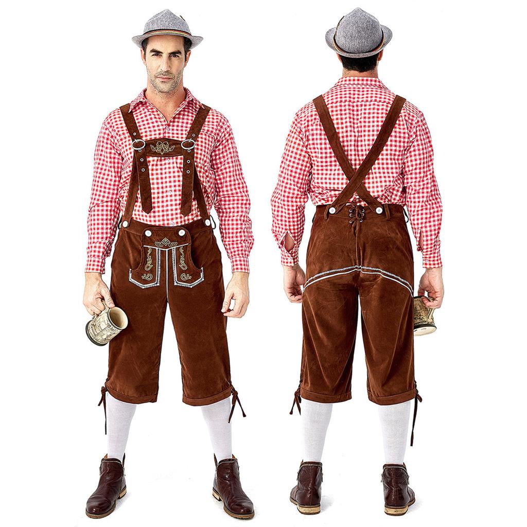Немецкая традиционная одежда для фестиваля пива, клетчатая рубашка, костюм на подтяжках с вышивкой