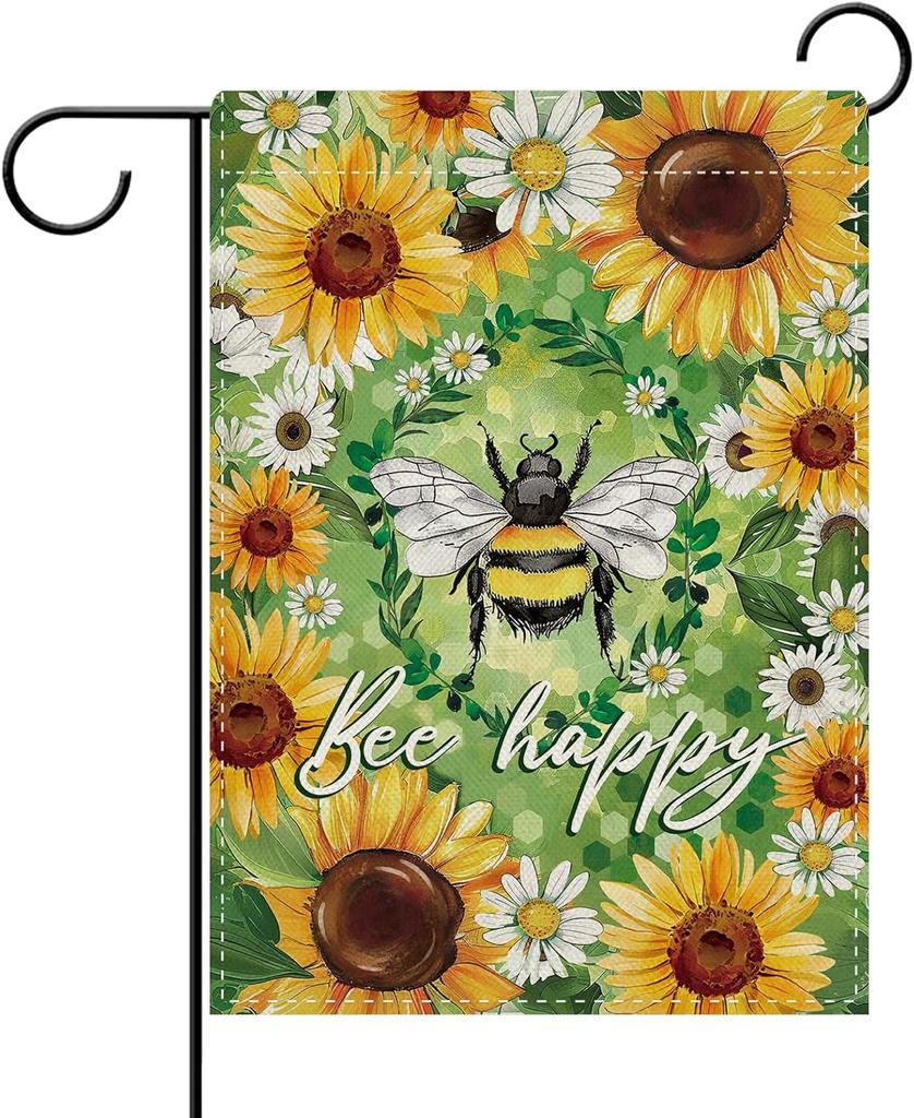 Dyrenson Bee Happy Sunower Decorative Garden ag, Spring Summer Bumble Bee Daisy ower Yard Outside Home Decoration, Hon