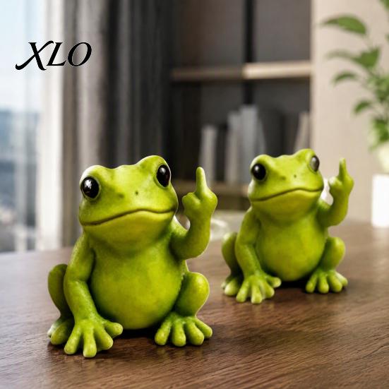 Humorous Office Pranks Mini Monkey Figurine, Funny Resin Frog Statue with Middle Finger Gesture, Sarcastic Creative Prank Toys Ornament for