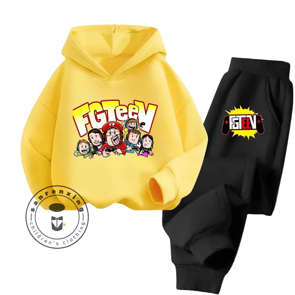 FGTeeV Cartoon Loungewear Идеально подходит для ленивых выходных в помещении Детский креативный дизайн Мультяшный принт Чистый хлопковый комплект с капюшоном