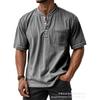 Мужская повседневная джинсовая футболка-henley с коротким рукавом, карманом и воротником-стойкой, с эффектом потертости