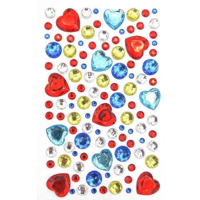 MégaCréa DIY - Stickers strass coeurs couleurs vives 0,7 à 1,7 cm 109 pièces