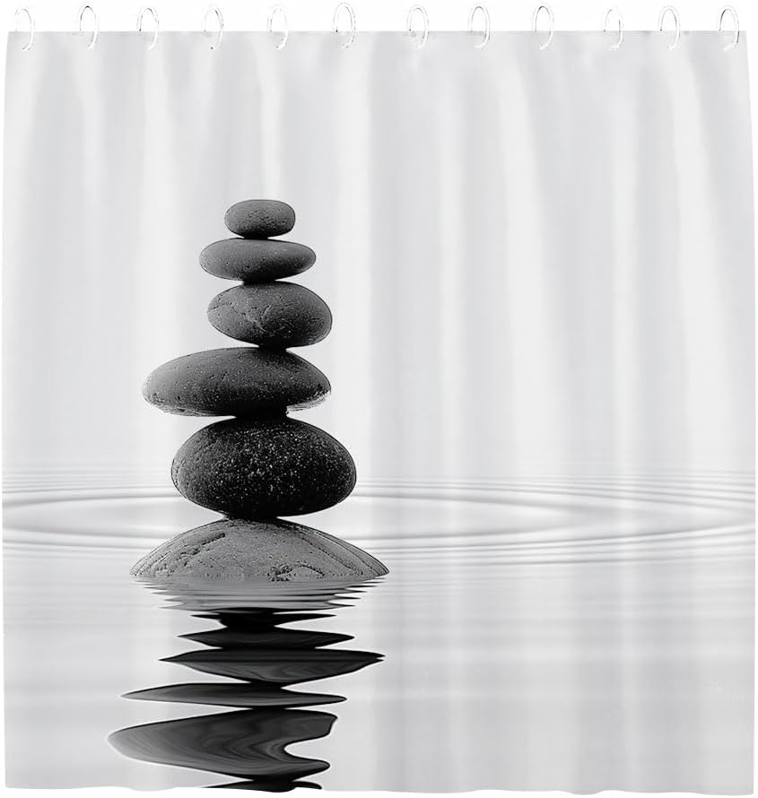 Zen Stone Water Reflection Shower Curtain Waterproof Easy To Clean Privacy Protection Print Minimalist Design Spa Bathroomdecor