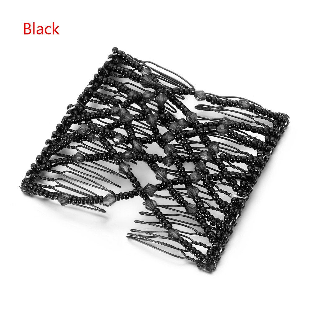 Fashion Woman Double Clip DIY Elastic Headband Bun Hair Combs Beads Comb Metal Hairpins