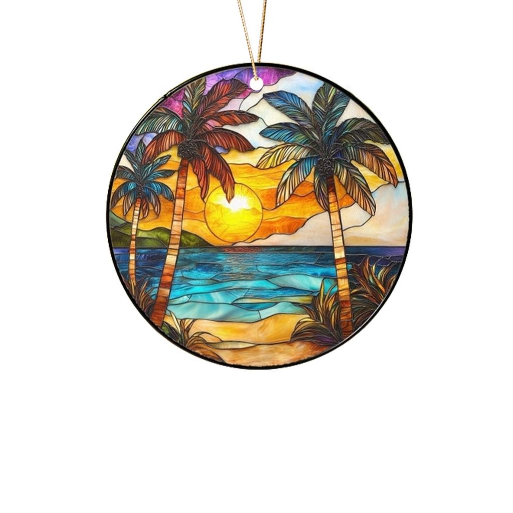 Пляжный закат Suncatcher Орнамент Акриловое украшение для окна, креативное освещение Craft Подвесной домашний декор Подвесной