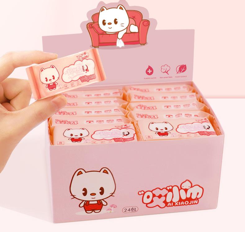 Cute and super mini wet wipes paper small bag, portable and high-quality, children's and students' pull-out hand and mouth cleaning sanitary wipes