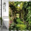 Rattan Covered Pergola Arch Floral Plant Shower Curtain, Bathroom Decorative Shower Curtain, Waterproof Shower Curtain with Hook