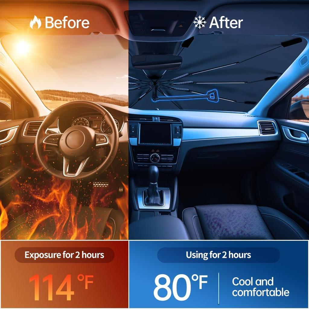 Автомобильный козырек 2024 года для переднего лобового стекла с ручкой против царапин на 360 °, складной солнцезащитный козырек для автомобильного зонта, солнцезащитный козырек для лобового стекла, подходящий для внедорожника седана